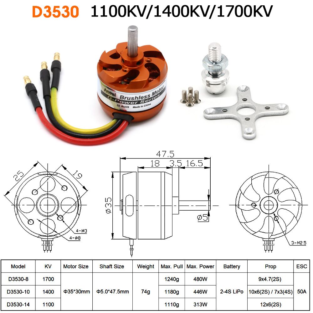 Rc Helicopter Mini - Moteur brushless D3530 1100KV 1400KV 1700KV