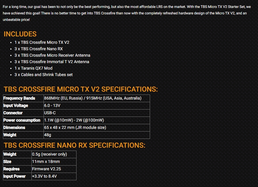 Kit de démarrage TBS CROSSFIRE - Tbs Fpv Crossfire avis et prix